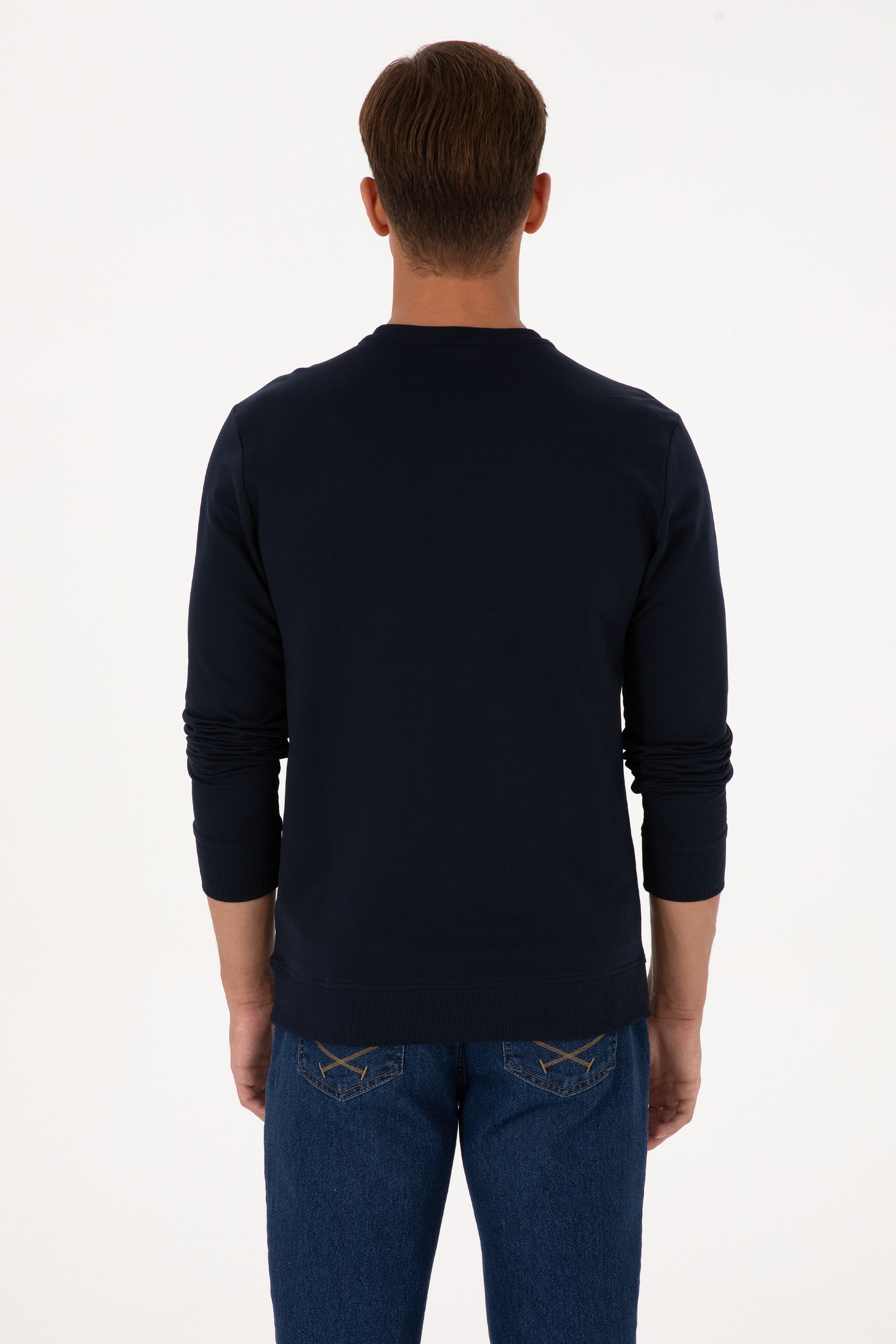 Erkek Regular Fit Bisiklet Yaka Lacivert İnce Sweatshirt - Image 5