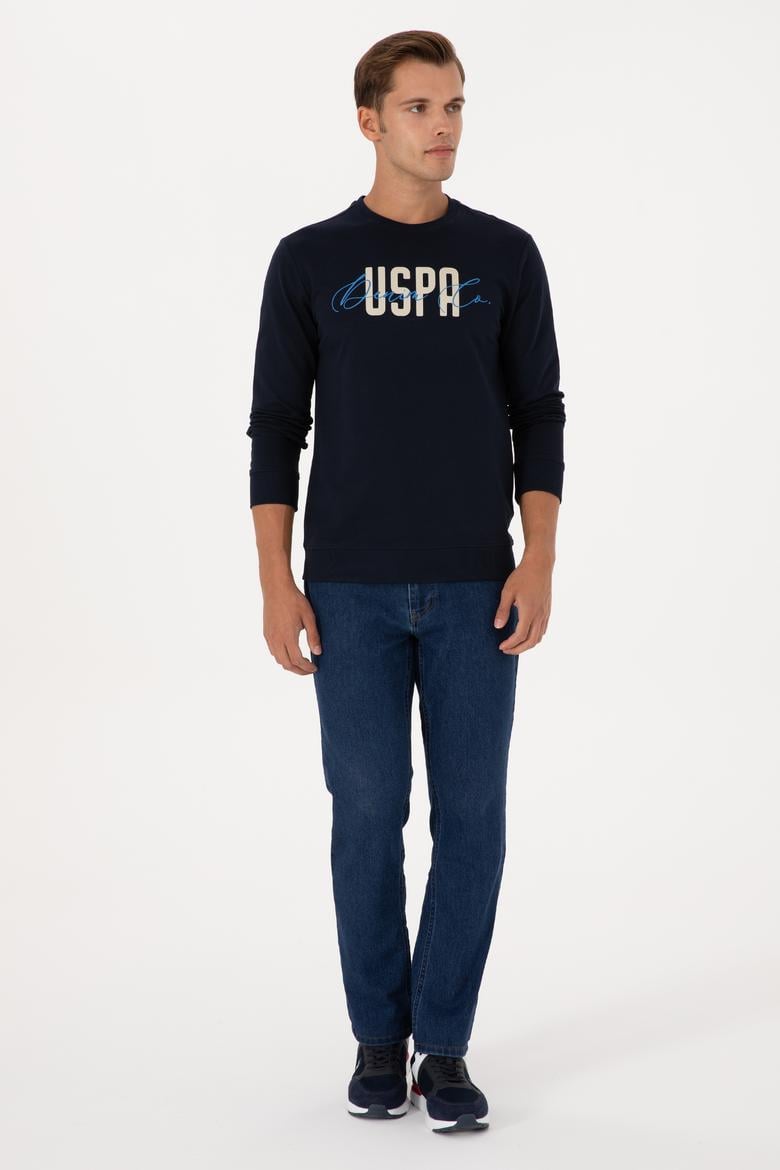 Erkek Regular Fit Bisiklet Yaka Lacivert İnce Sweatshirt - 50315570019