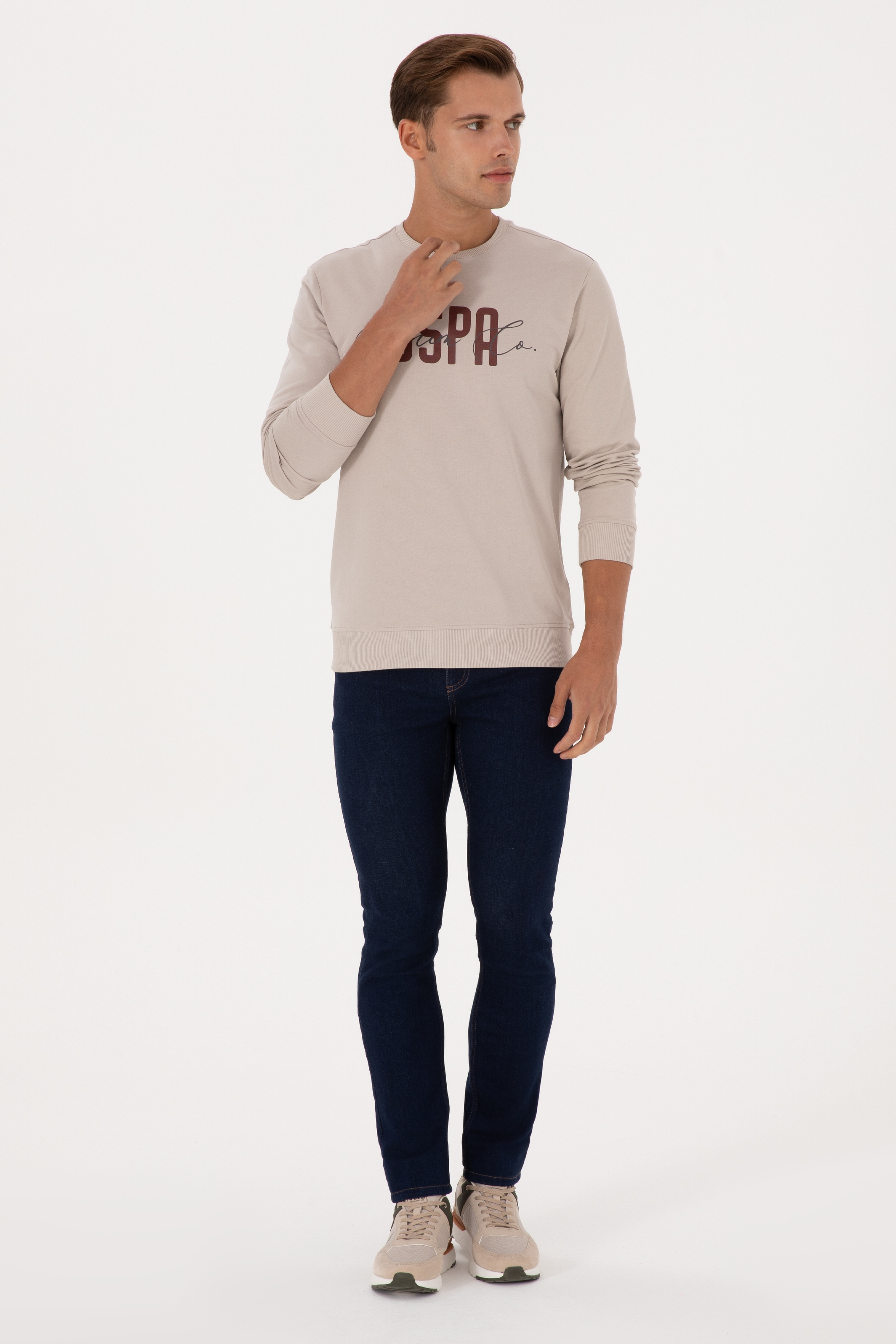 Erkek Regular Fit Bisiklet Yaka Taş İnce Sweatshirt - Image 4