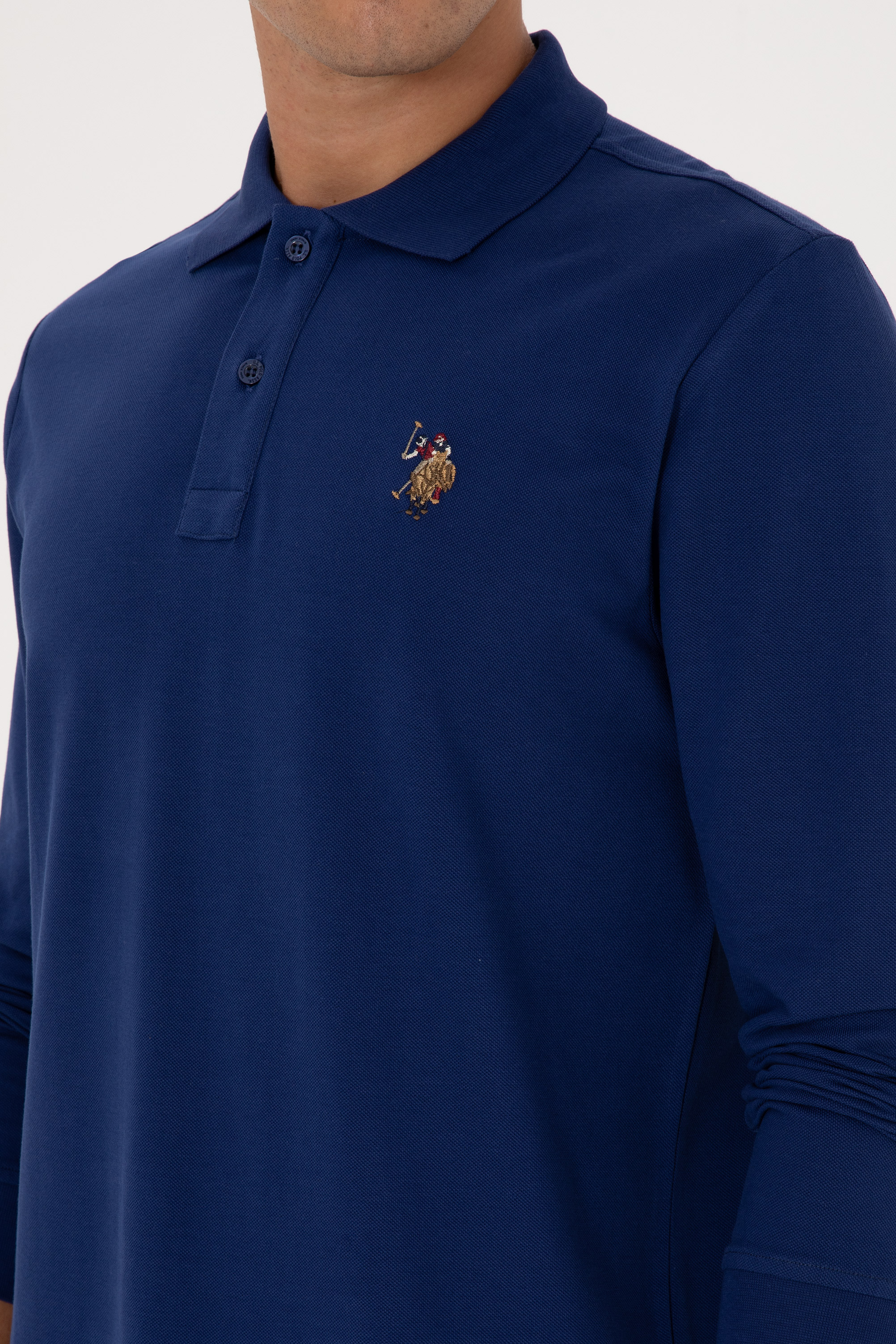 Erkek Regular Fit Polo Yaka İndigo Basic Sweatshirt - Image 7