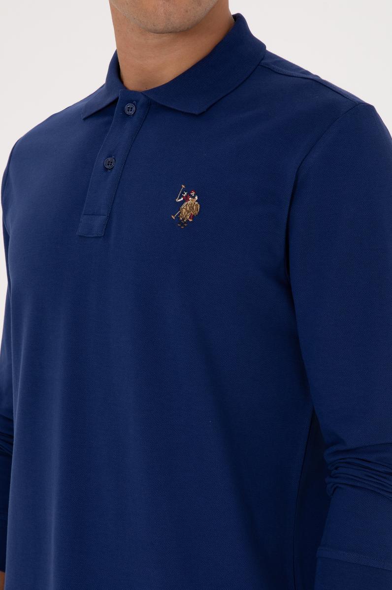 Erkek Regular Fit Polo Yaka İndigo Basic Sweatshirt