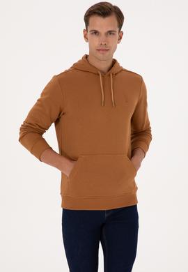 Erkek Regular Fit Kapüşonlu Camel Basic Sweatshirt - 50313720133