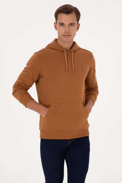Erkek Regular Fit Kapüşonlu Camel Basic Sweatshirt