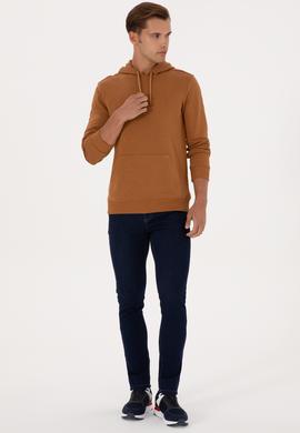 Erkek Regular Fit Kapüşonlu Camel Basic Sweatshirt - 50313720133