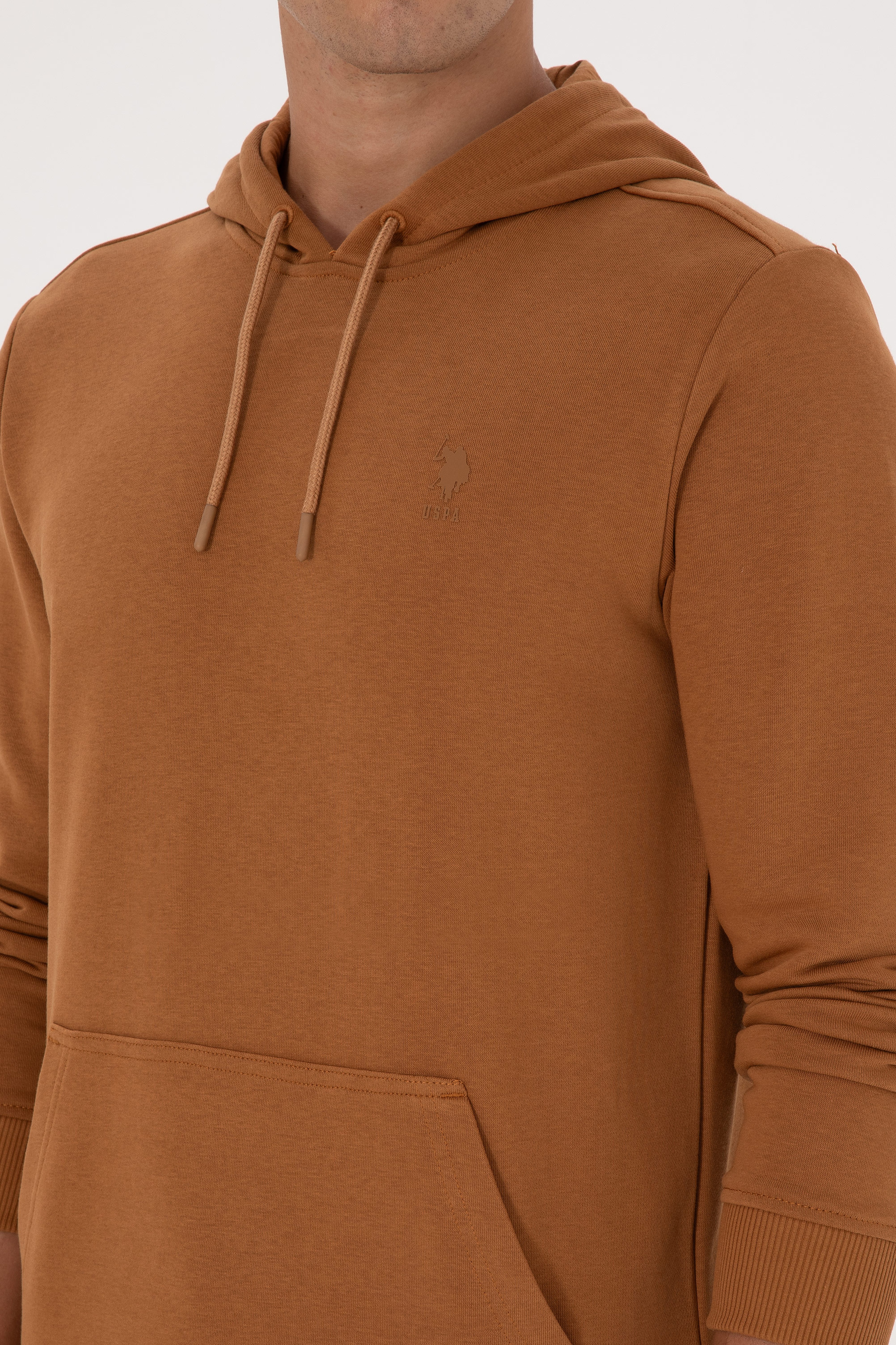 Erkek Regular Fit Kapüşonlu Camel Basic Sweatshirt - Image 7