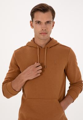 Erkek Regular Fit Kapüşonlu Camel Basic Sweatshirt - 50313720133