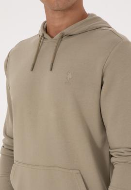 Erkek Regular Fit Kapüşonlu Açık Haki Basic Sweatshirt - 50313720128