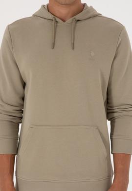 Erkek Regular Fit Kapüşonlu Açık Haki Basic Sweatshirt - 50313720128