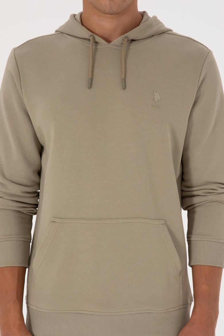 Erkek Regular Fit Kapüşonlu Açık Haki Basic Sweatshirt - 50313720128