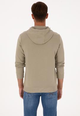 Erkek Regular Fit Kapüşonlu Açık Haki Basic Sweatshirt - 50313720128