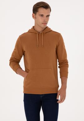 Erkek Regular Fit Kapüşonlu Camel Basic Sweatshirt - 50313720133