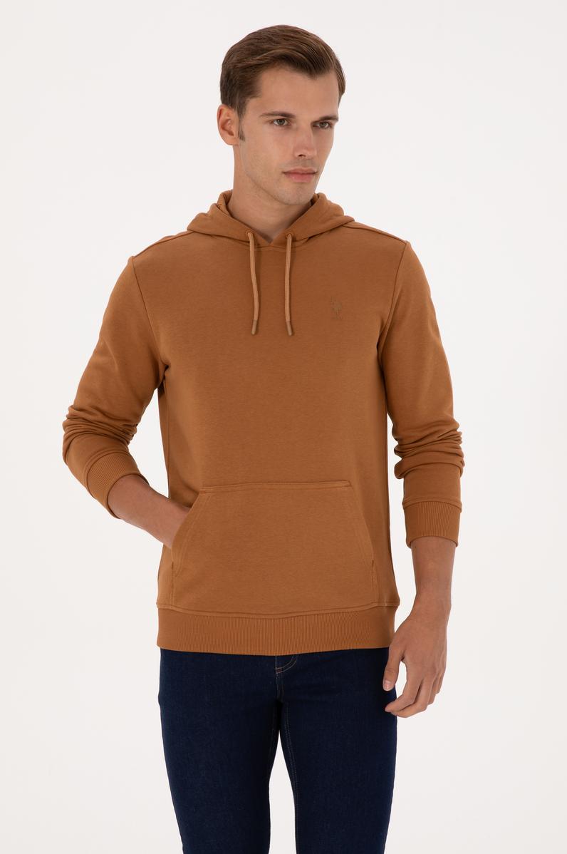 Erkek Regular Fit Kapüşonlu Camel Basic Sweatshirt