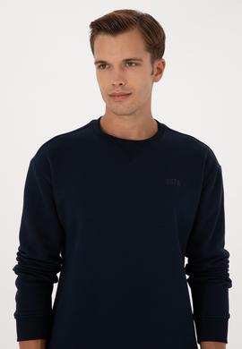 Erkek Comfort Fit Bisiklet Yaka Şardonlu Lacivert Basic Sweatshirt - 50313757029