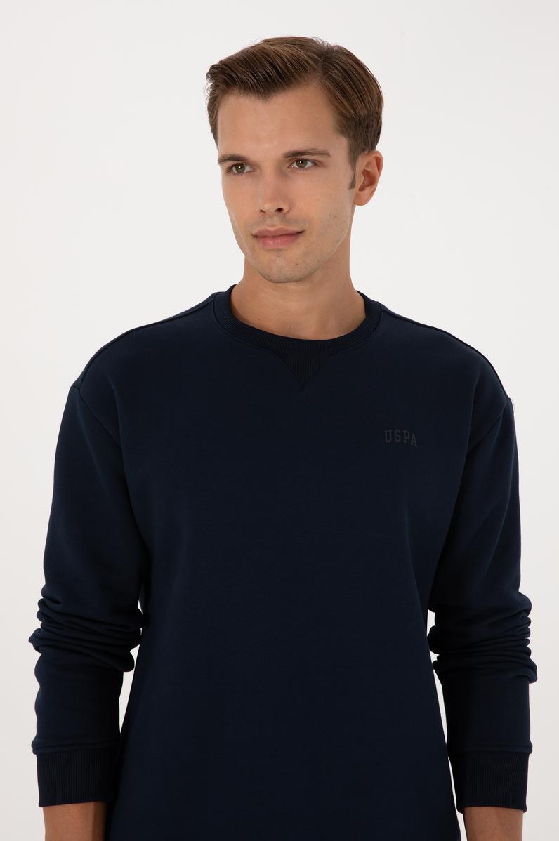 Erkek Comfort Fit Bisiklet Yaka Şardonlu Lacivert Basic Sweatshirt