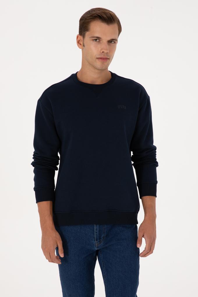Erkek Comfort Fit Bisiklet Yaka Şardonlu Lacivert Basic Sweatshirt
