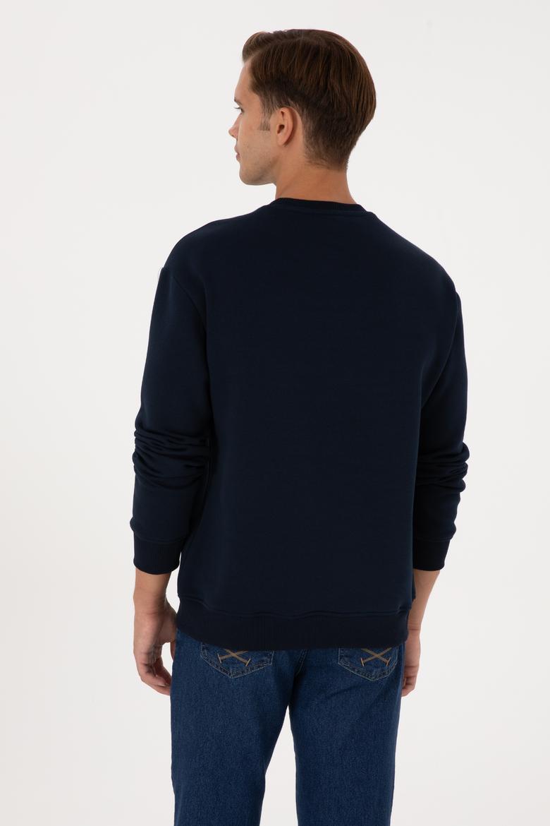 Erkek Comfort Fit Bisiklet Yaka Şardonlu Lacivert Basic Sweatshirt - 50313757029