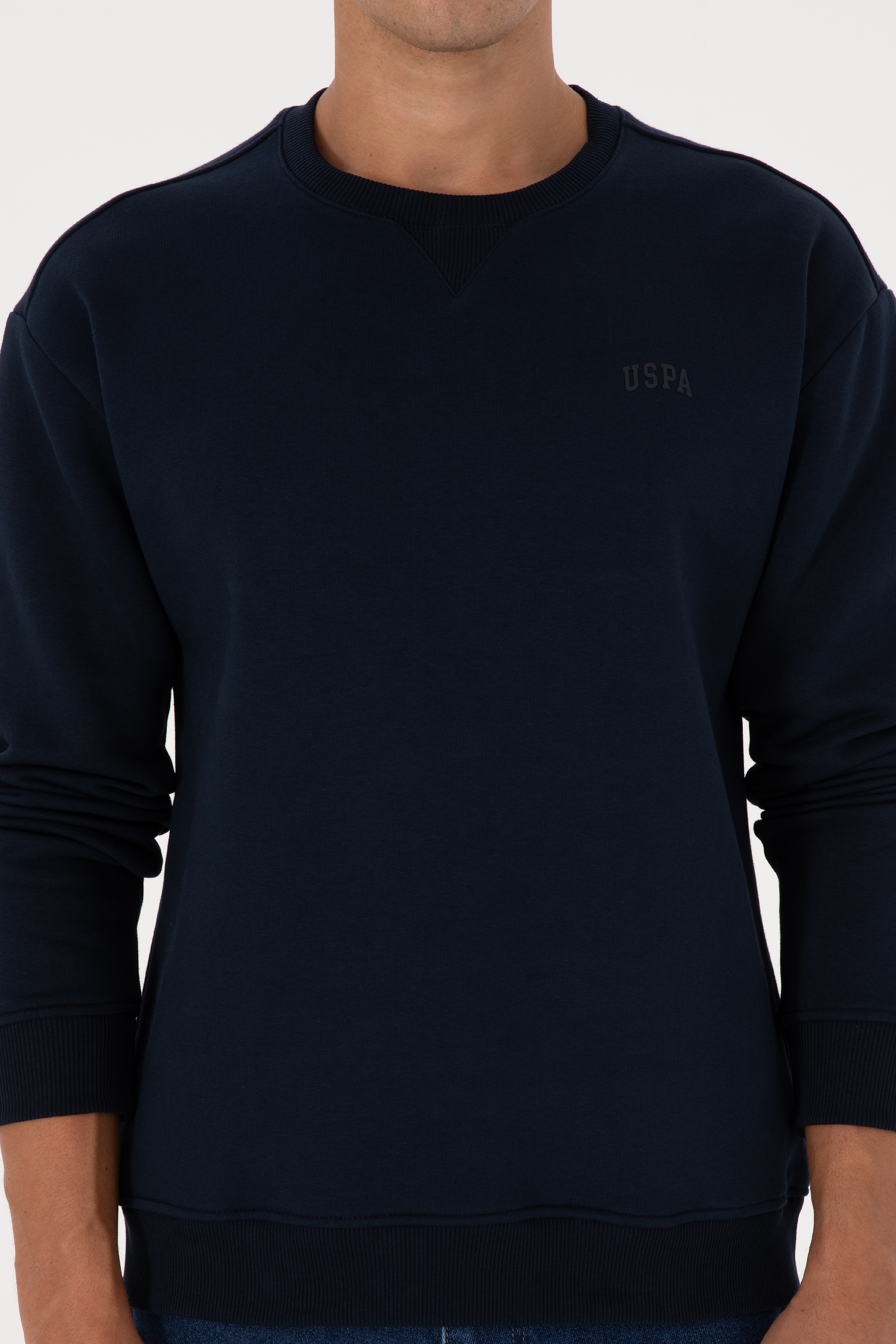 Erkek Comfort Fit Bisiklet Yaka Şardonlu Lacivert Basic Sweatshirt - Image 6