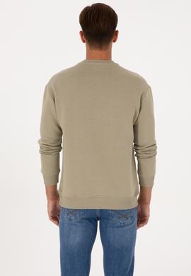 Erkek Comfort Fit Bisiklet Yaka Şardonlu Açık Haki Basic Sweatshirt - 50313757068