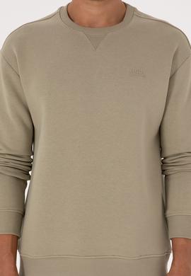 Erkek Comfort Fit Bisiklet Yaka Şardonlu Açık Haki Basic Sweatshirt - 50313757068