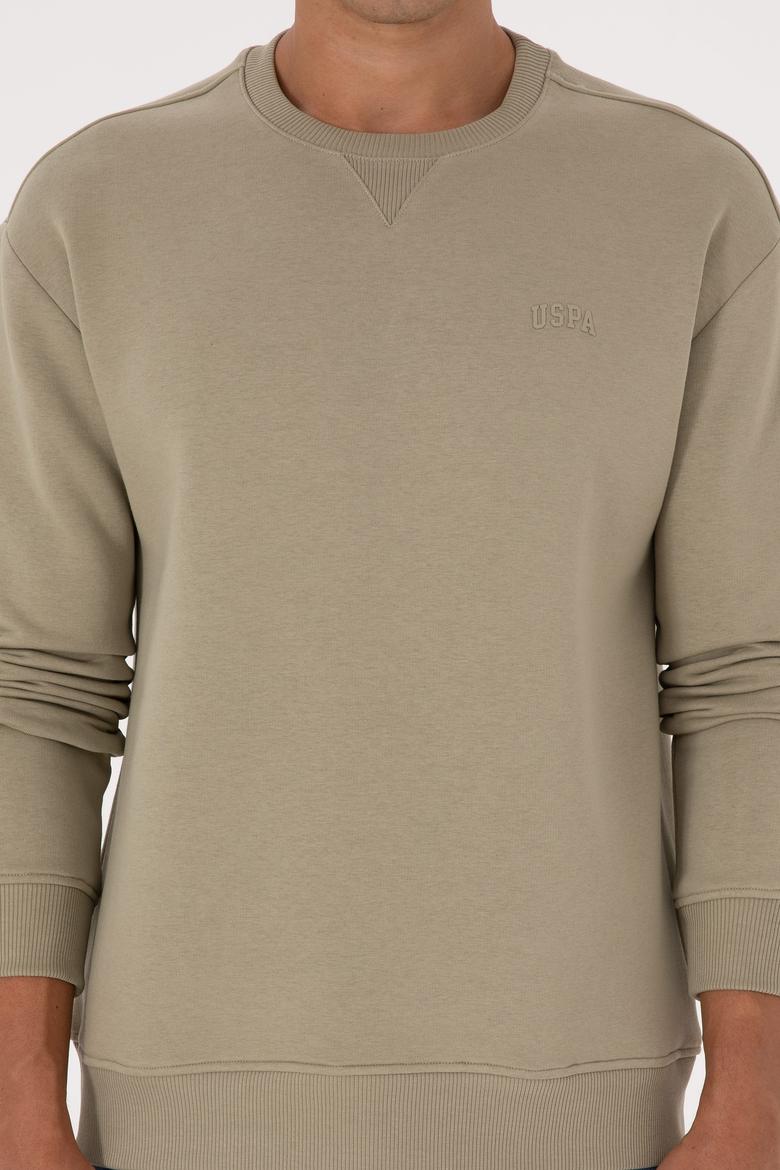 Erkek Comfort Fit Bisiklet Yaka Şardonlu Açık Haki Basic Sweatshirt - 50313757068