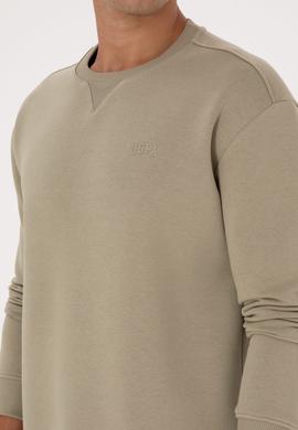 Erkek Comfort Fit Bisiklet Yaka Şardonlu Açık Haki Basic Sweatshirt - 50313757068