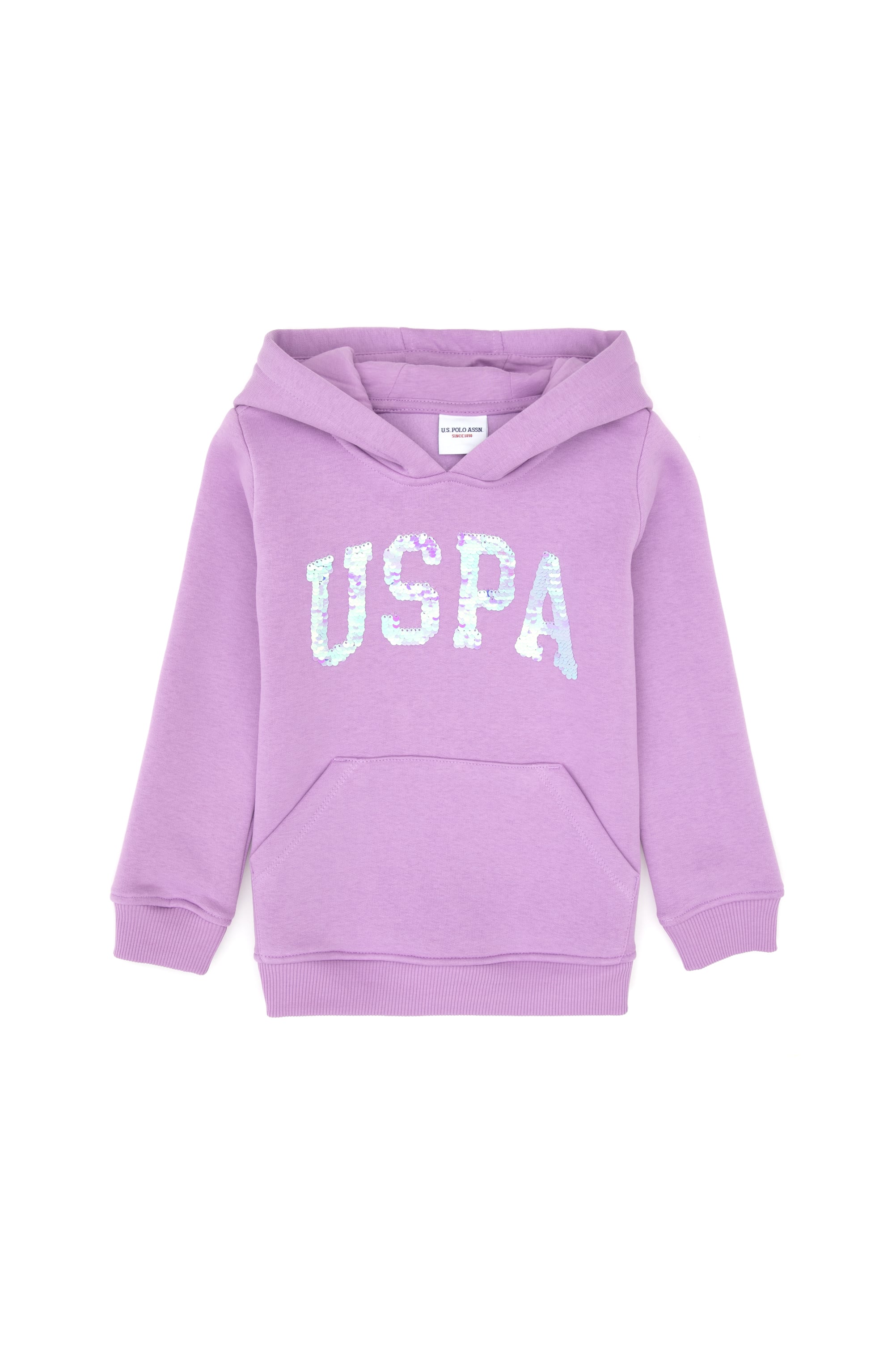 Kız Çocuk Lila Payet İşlemeli Şardonlu Kapüşonlu Basic Sweatshirt - Image 1