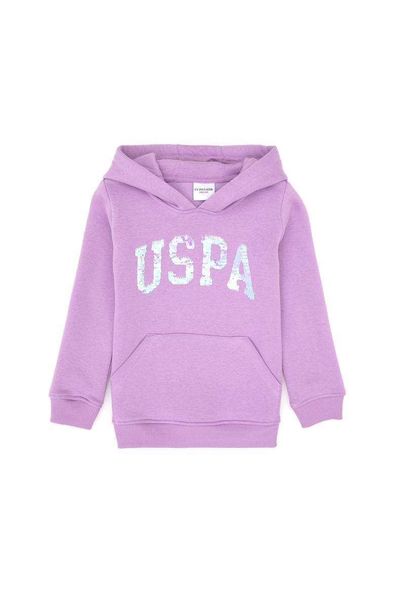 Kız Çocuk Lila Payet İşlemeli Şardonlu Kapüşonlu Basic Sweatshirt