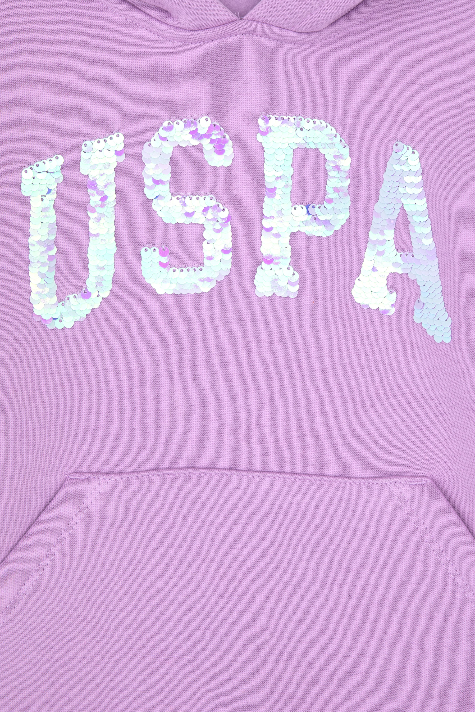 Kız Çocuk Lila Payet İşlemeli Şardonlu Kapüşonlu Basic Sweatshirt - Image 3