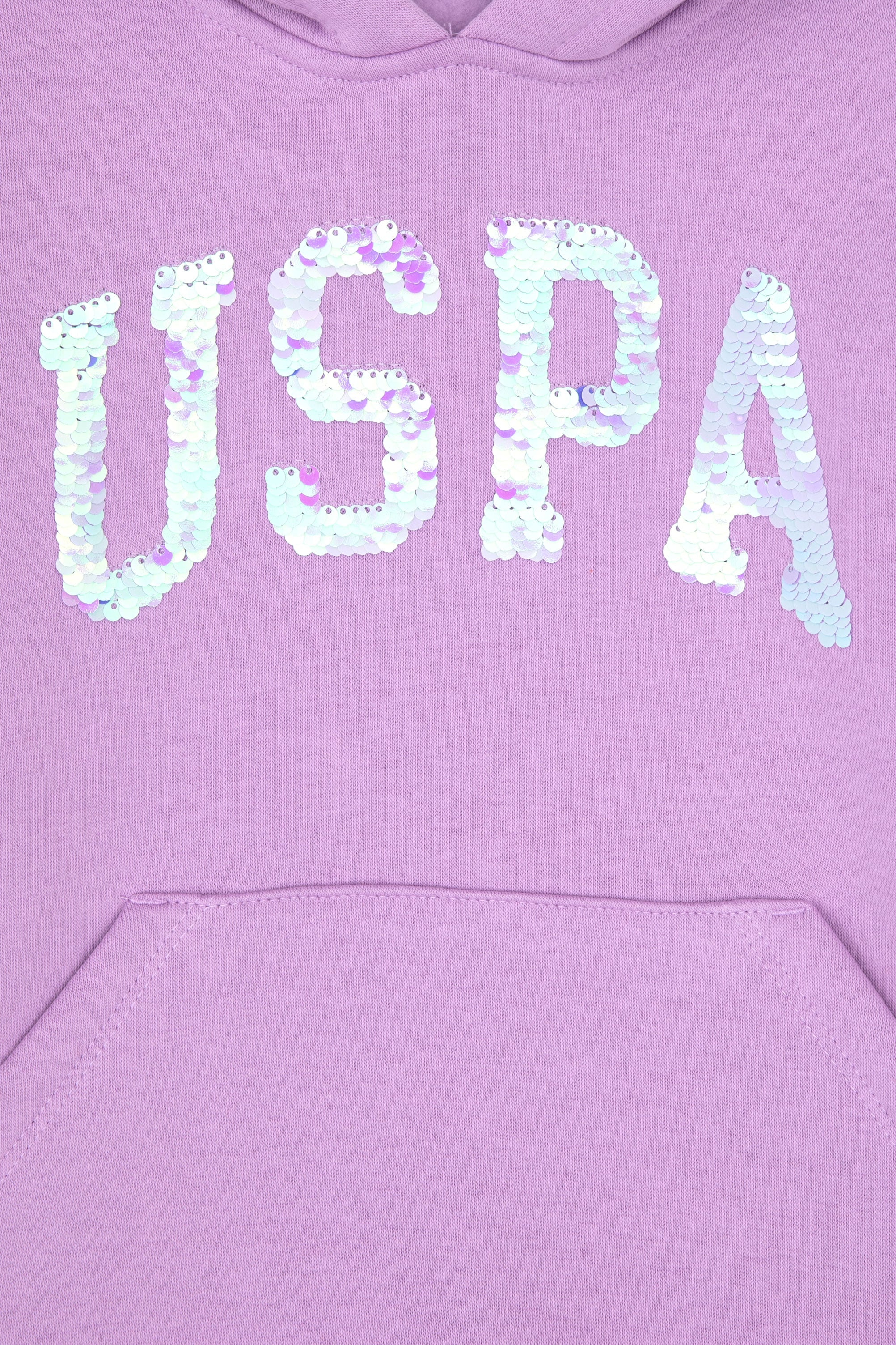 Kız Çocuk Lila Payet İşlemeli Şardonlu Kapüşonlu Basic Sweatshirt