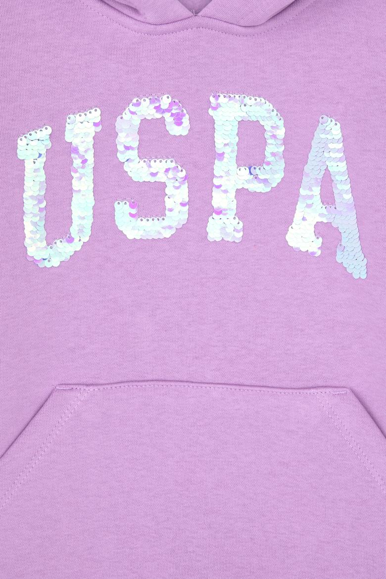 Kız Çocuk Lila Payet İşlemeli Şardonlu Kapüşonlu Basic Sweatshirt - 50314257004