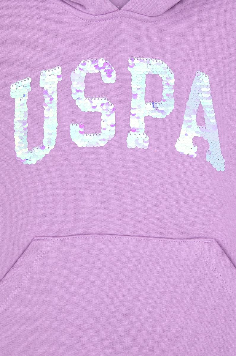 Kız Çocuk Lila Payet İşlemeli Şardonlu Kapüşonlu Basic Sweatshirt