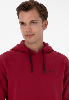 Erkek Oversize Fit Kapüşonlu Şardonlu Koyu Frambuaz Basic Sweatshi - 50313782076