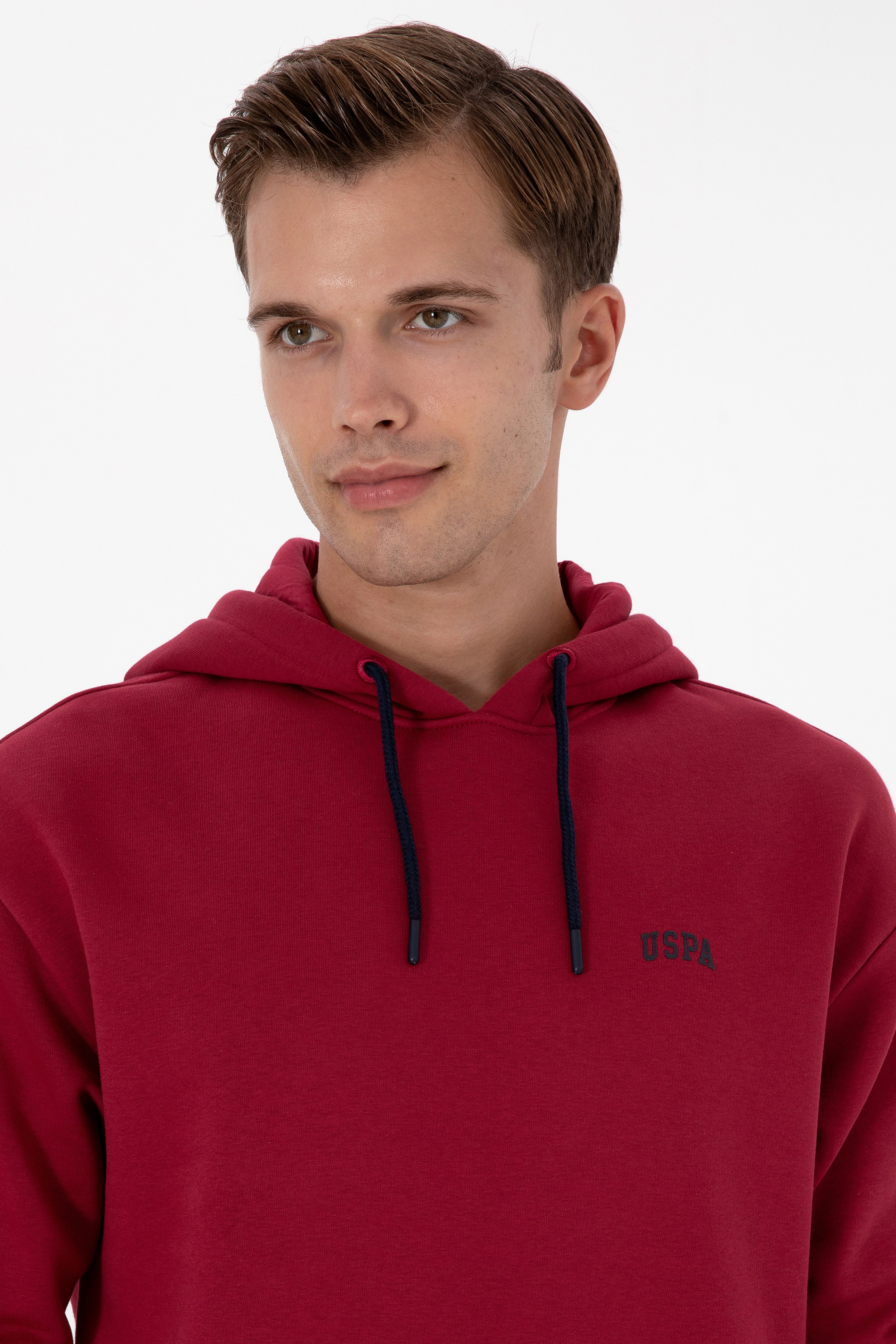 Erkek Oversize Fit Kapüşonlu Şardonlu Koyu Frambuaz Basic Sweatshi