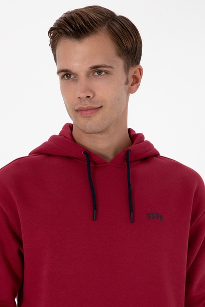 Erkek Oversize Fit Kapüşonlu Şardonlu Koyu Frambuaz Basic Sweatshi