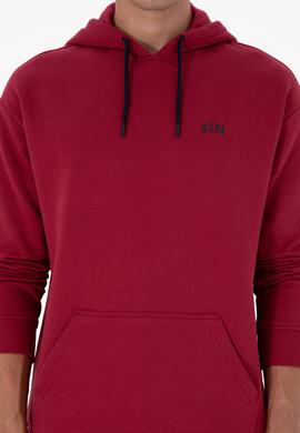 Erkek Oversize Fit Kapüşonlu Şardonlu Koyu Frambuaz Basic Sweatshi - 50313782076