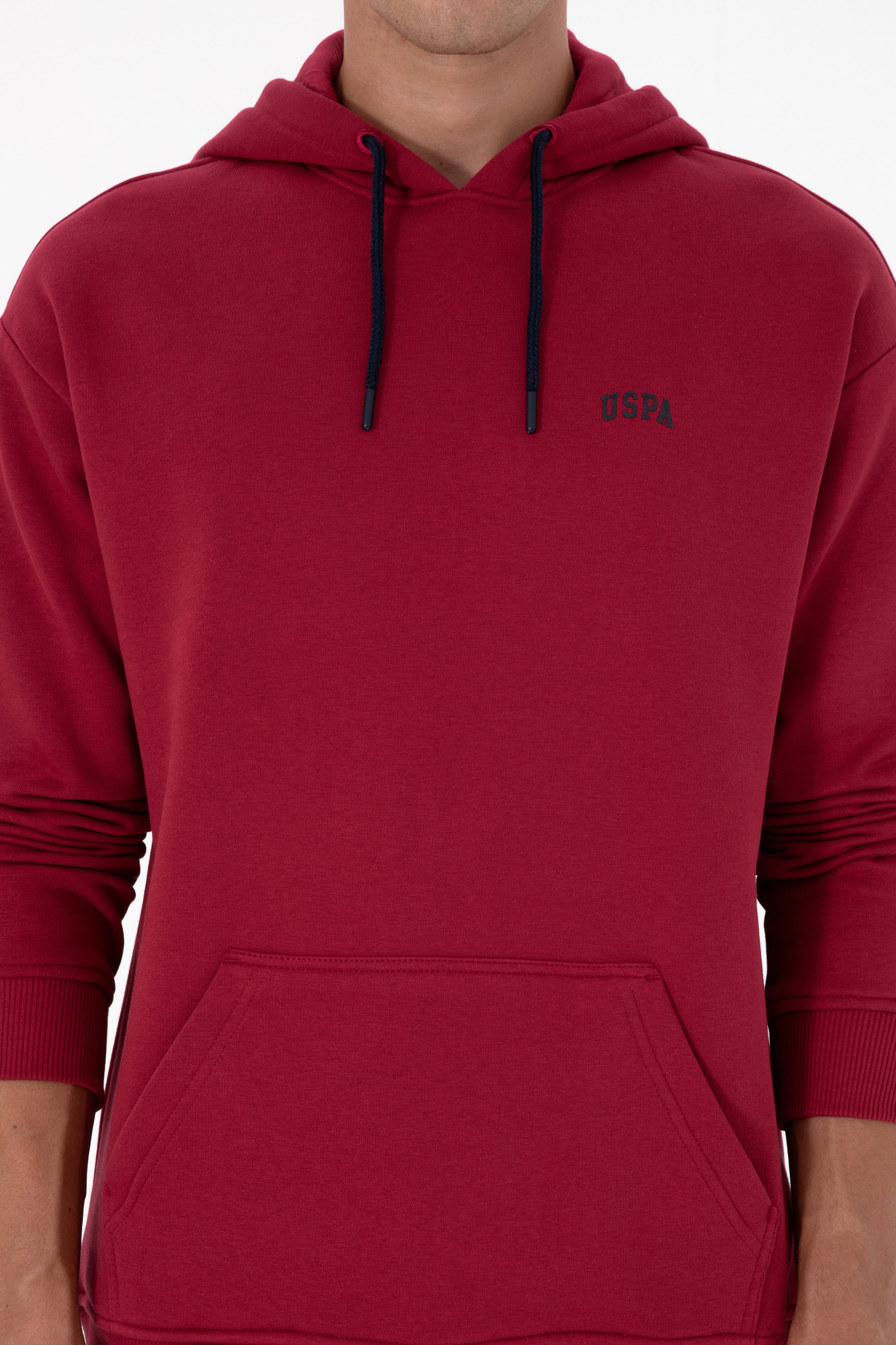 Erkek Oversize Fit Kapüşonlu Şardonlu Koyu Frambuaz Basic Sweatshi - Image 6