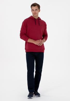 Erkek Oversize Fit Kapüşonlu Şardonlu Koyu Frambuaz Basic Sweatshi - 50313782076