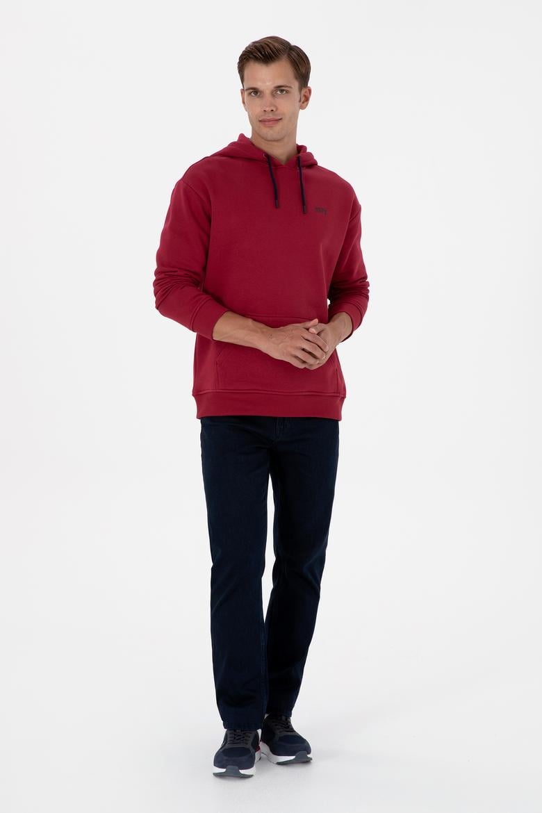 Erkek Oversize Fit Kapüşonlu Şardonlu Koyu Frambuaz Basic Sweatshi - 50313782076