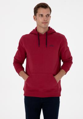 Erkek Oversize Fit Kapüşonlu Şardonlu Koyu Frambuaz Basic Sweatshi - 50313782076