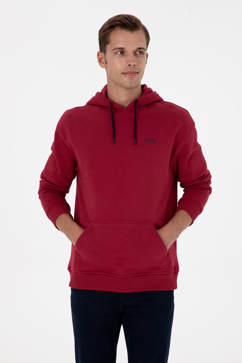 Erkek Oversize Fit Kapüşonlu Şardonlu Koyu Frambuaz Basic Sweatshi - 50313782076