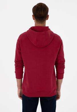 Erkek Oversize Fit Kapüşonlu Şardonlu Koyu Frambuaz Basic Sweatshi - 50313782076