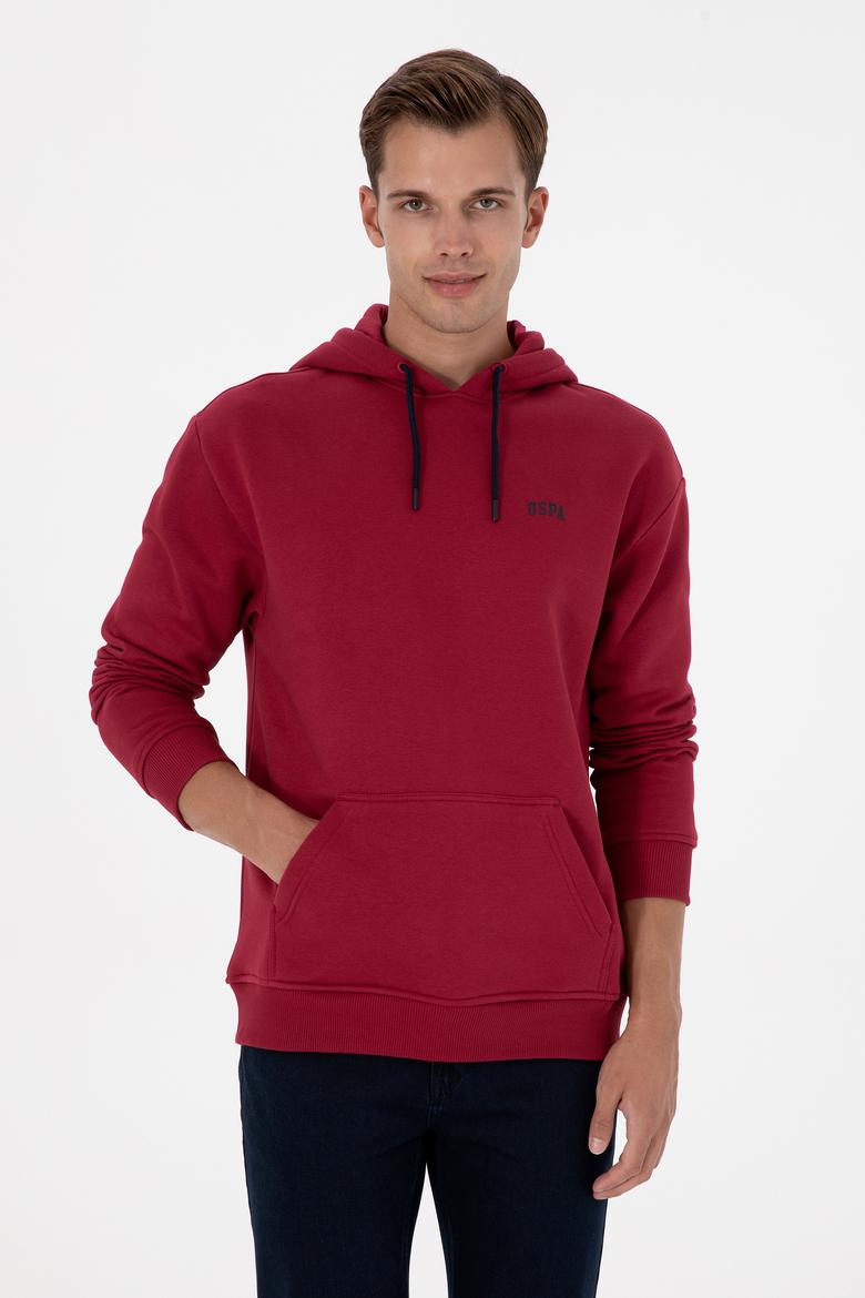 Erkek Oversize Fit Kapüşonlu Şardonlu Koyu Frambuaz Basic Sweatshi