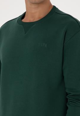 Erkek Comfort Fit Bisiklet Yaka Şardonlu Koyu Yeşil Basic Sweatshirt - 50313757081