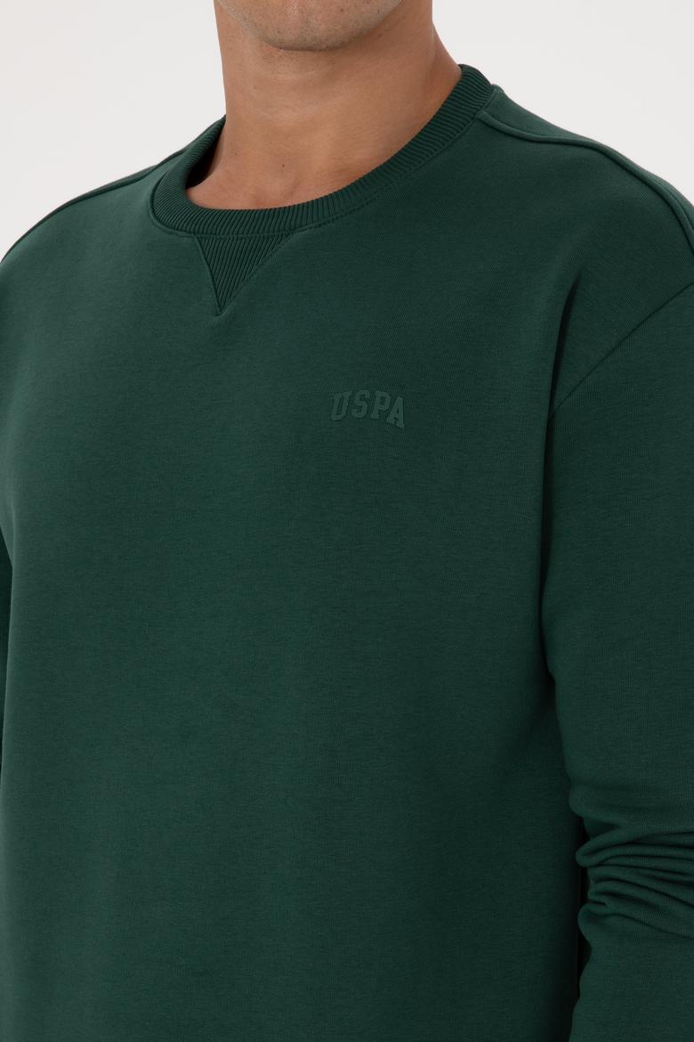 Erkek Comfort Fit Bisiklet Yaka Şardonlu Koyu Yeşil Basic Sweatshirt - 50313757081