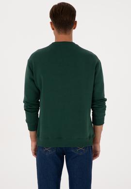 Erkek Comfort Fit Bisiklet Yaka Şardonlu Koyu Yeşil Basic Sweatshirt - 50313757081