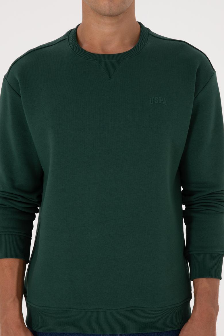Erkek Comfort Fit Bisiklet Yaka Şardonlu Koyu Yeşil Basic Sweatshirt - 50313757081