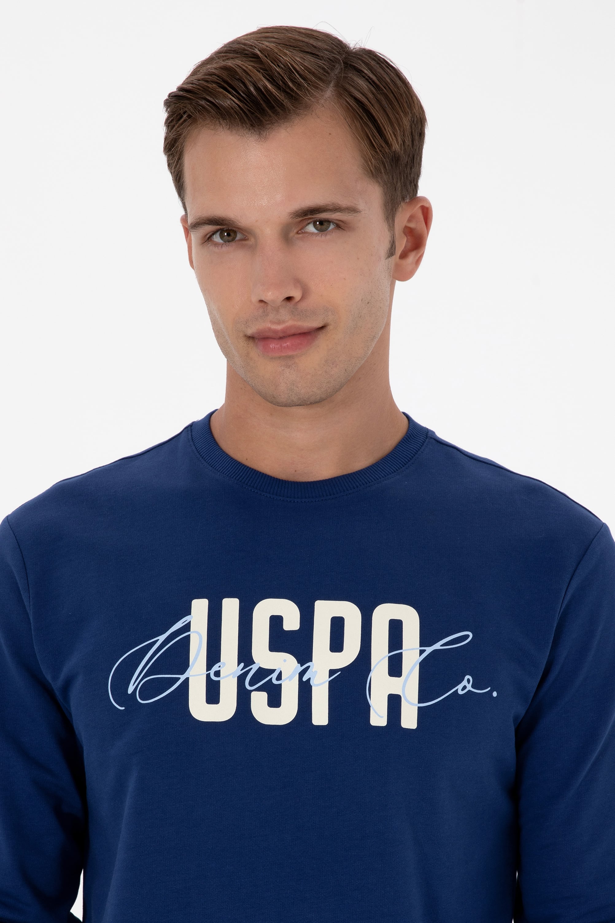 Erkek Regular Fit Bisiklet Yaka İndigo İnce Sweatshirt - Image 2