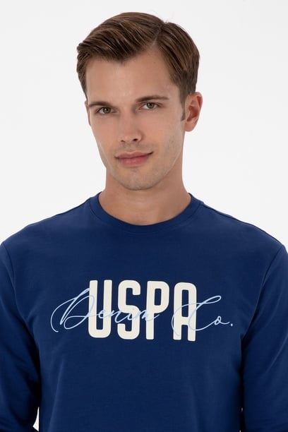 Erkek Regular Fit Bisiklet Yaka İndigo İnce Sweatshirt