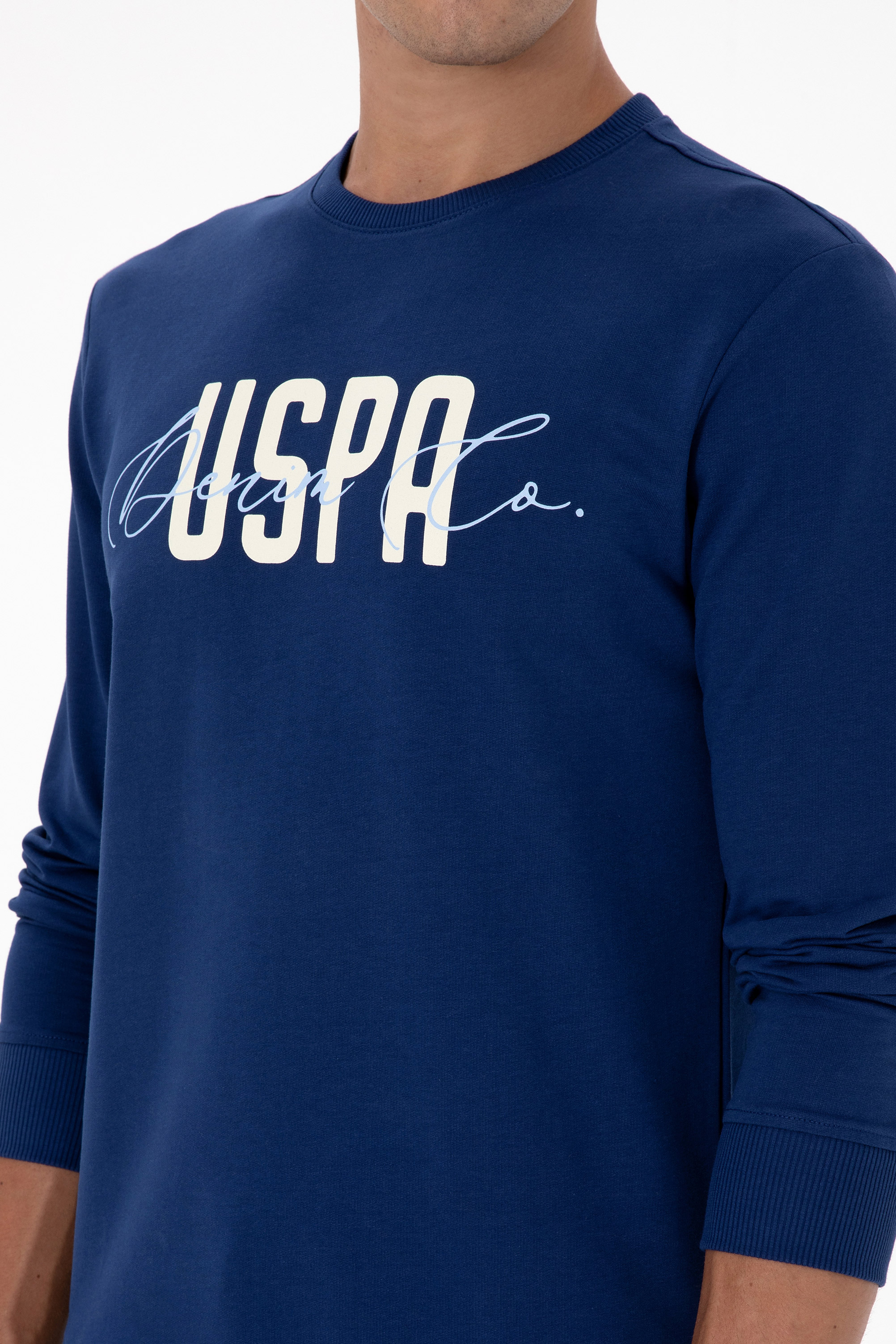 Erkek Regular Fit Bisiklet Yaka İndigo İnce Sweatshirt - Image 7