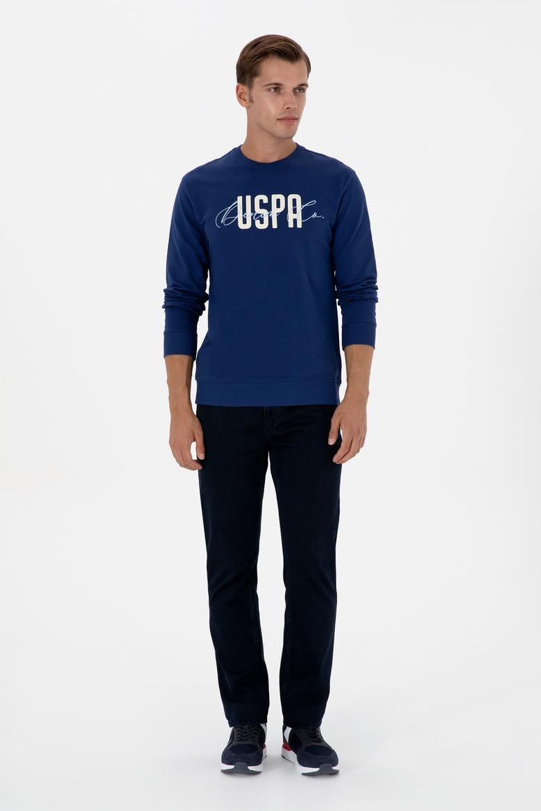 Erkek Regular Fit Bisiklet Yaka İndigo İnce Sweatshirt - 50315570037